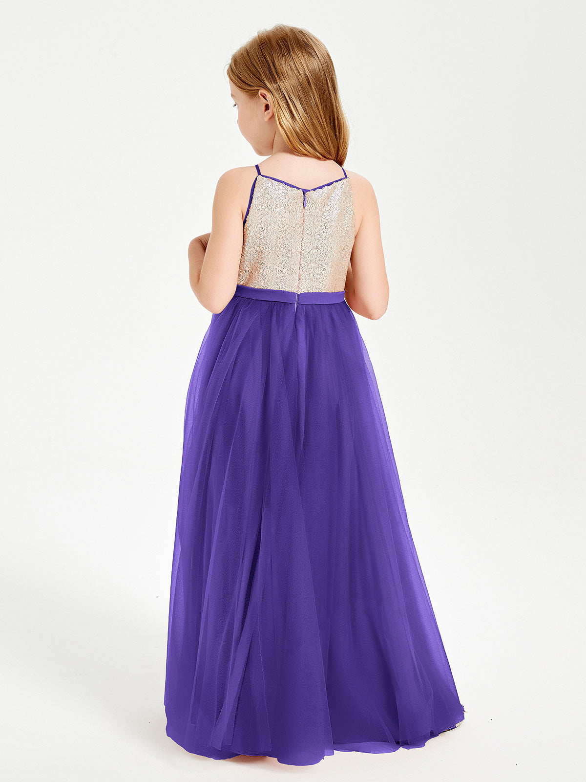 Sequined Top Long Tulle Junior Bridesmaid Gown Regency